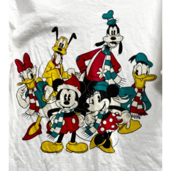 Disney Mickey Minnie Donald Daisy Goofy Pluto Christmas tee seamless sides sz L - Picture 3 of 4